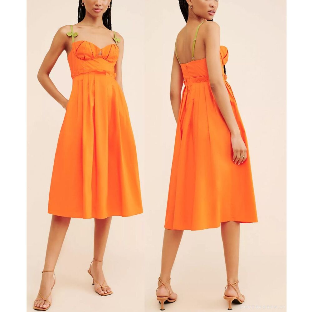 NWT Farm Rio Corset Pleated Sleeveless Midi Dress Size XS Anthropologie